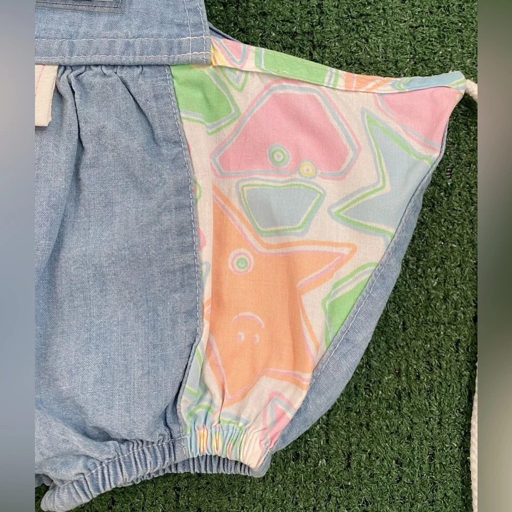 Rare VTG 90’s OshKosh B’Gosh Star Print Denim Bubble Romper Baby Girl 0-3 Months